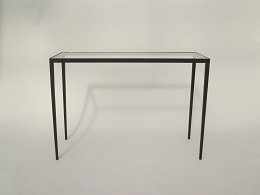 Black iron side table. Glass inlay.