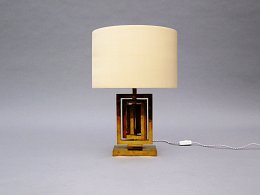 Brass table lamp with silk shade.